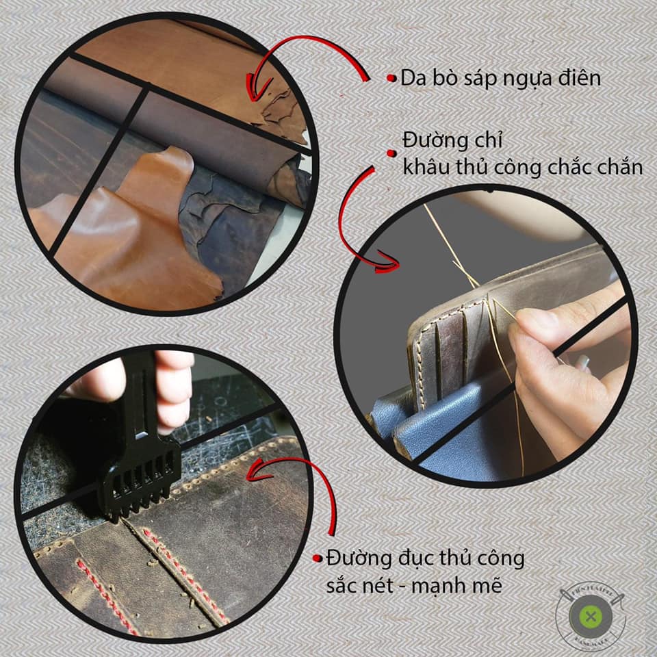 Ví nam dáng đứng Vintage độc đáo, Kiến Leather