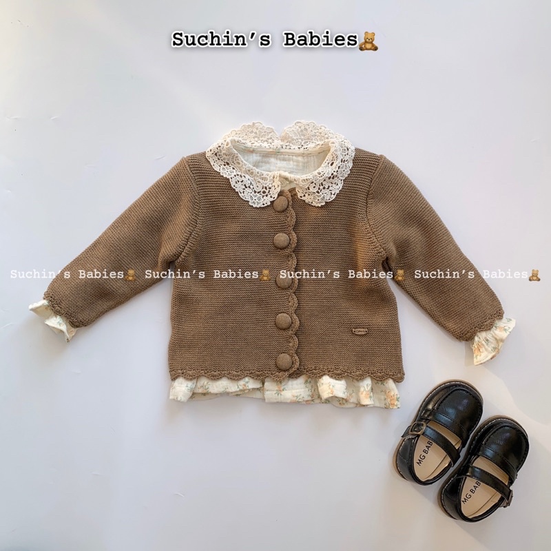 Set áo len, áo sơ mi, quần loe cho bé gái Suchin