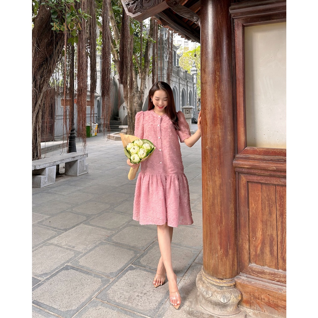 Váy thiết kế Maris Dress váy tay lỡ, có cúc váy hồng rose vải xù - KACA
