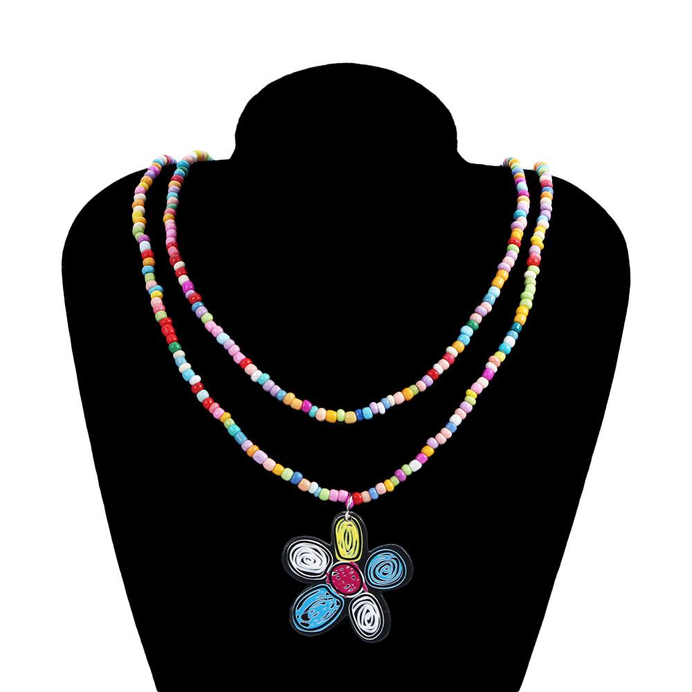 Vòng cổ Hai Lớp Xỏ Hạt Nhiều Màu Sắc Phong Cách Bohemian Thời Trang Mùa Hè Cho Nữ