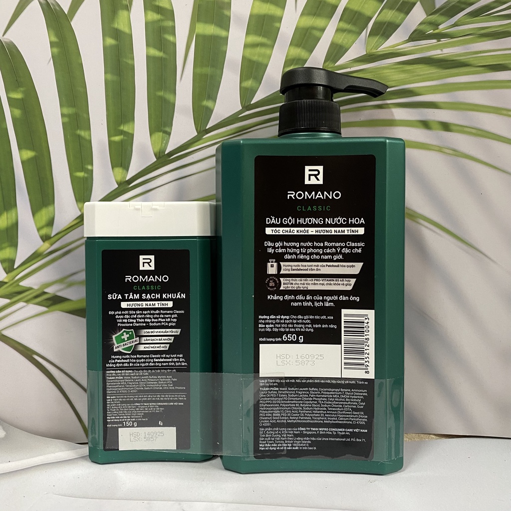 ⚡MUA 1 TẶNG 1⚡ Dầu gội Romano Classic tóc chắc khỏe 650g tặng sữa tắm Romano Classic 150g hương nam tính