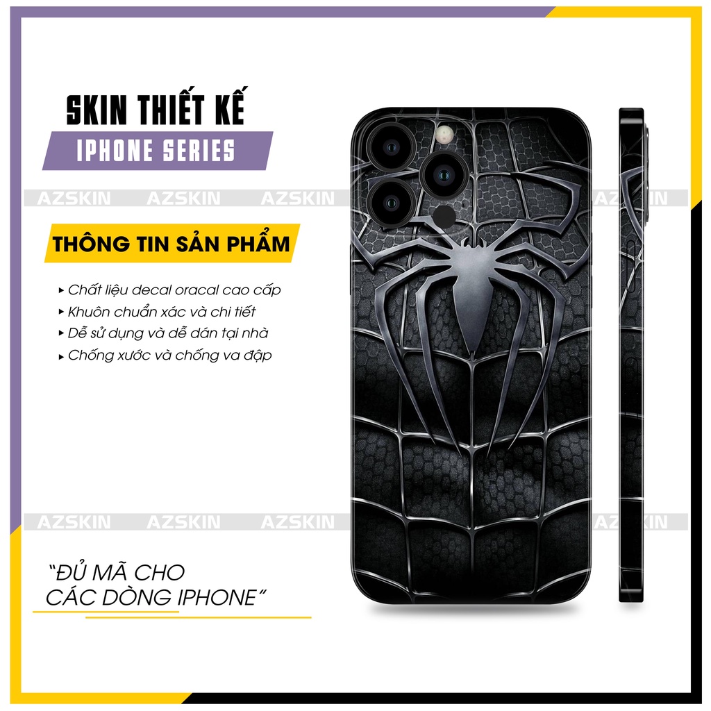 Skin Dán Lưng Viền IPhone Hình Người Nhện Black |SK_IPDA07| Film Nhập Khẩu, Cắt Khuôn CNC Sẵn, Dễ Dán Tại Nhà