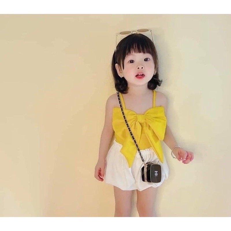 Hàng Đẹp !! Set Áo Dây Lơ Ngực Kèm Quần Sooc Cho Bé Gái Mặc Đi Biển, Đi Chơi