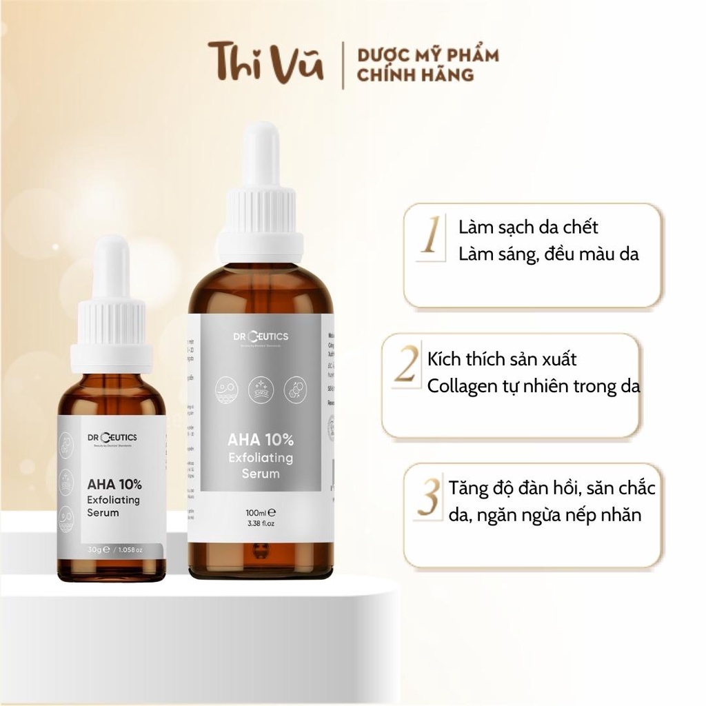 Tinh chất Serum AHA DrCeutics Tẩy Da Chết Làm Sáng Và Giảm Lão Hóa Da AHA 10% Exfoliating 30ml