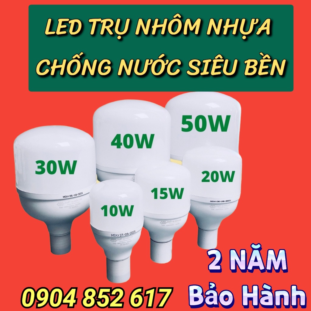 Bóng đèn LED TRỤ 50W 40W 30W 20W 10W 5W siêu sáng tiết kiệm điện vỏ nhôm nhưa siêu bền, Bảo Hành 2 Năm