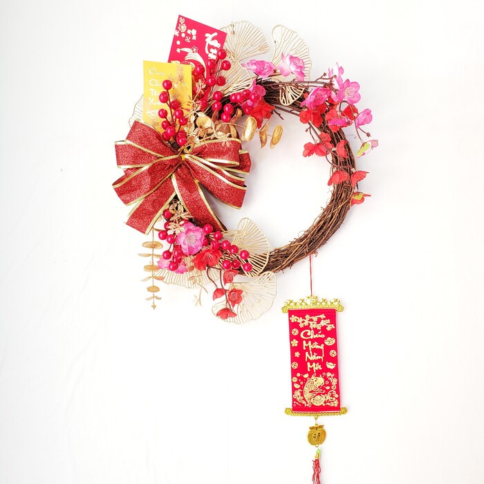 Vòng hoa đào trang trí tết H23