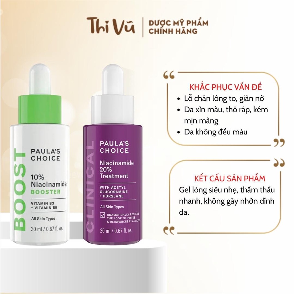 Tinh chất se khít lỗ chân lông làm sáng da Paula’s Choice 10% 20% Niacinamide Booster 20ml