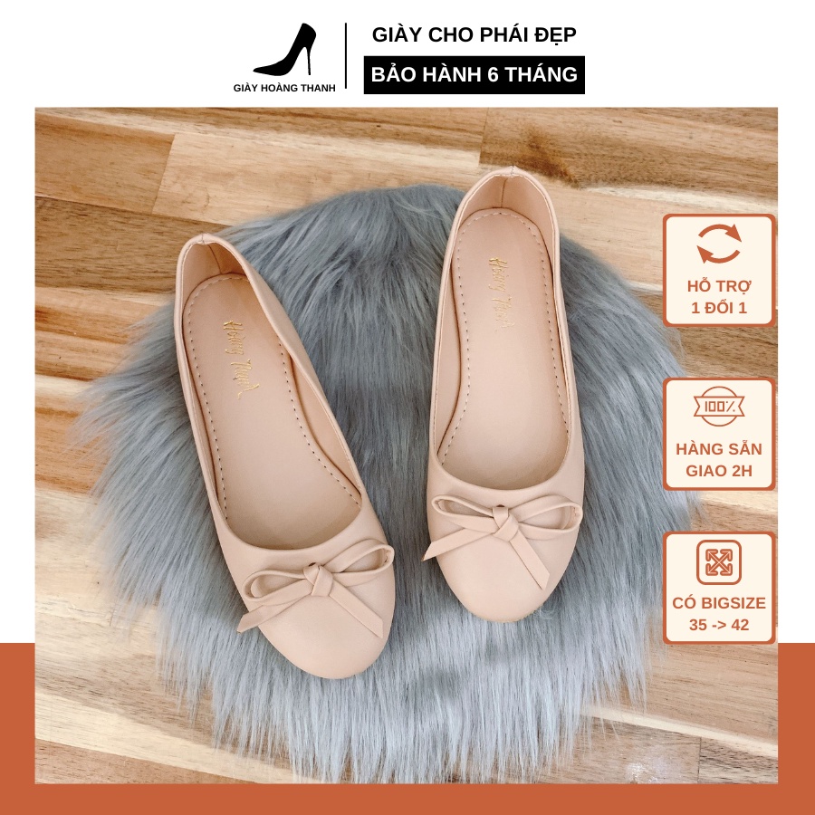 Giày Búp Bê Nữ Mũi Tròn Đính Nơ Đi Nước Thoải Mái Giày Bệt Bigsize Hoàng Thanh A06