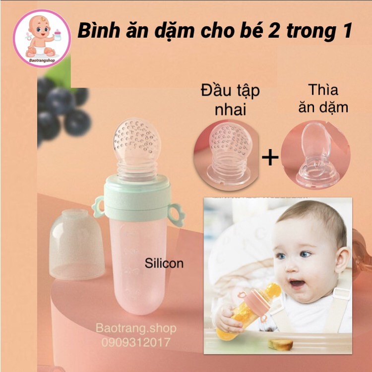 [Siêu rẻ] Bình ăn dặm đa năng, bình thìa kèm bình tập nhai 2 trong 1