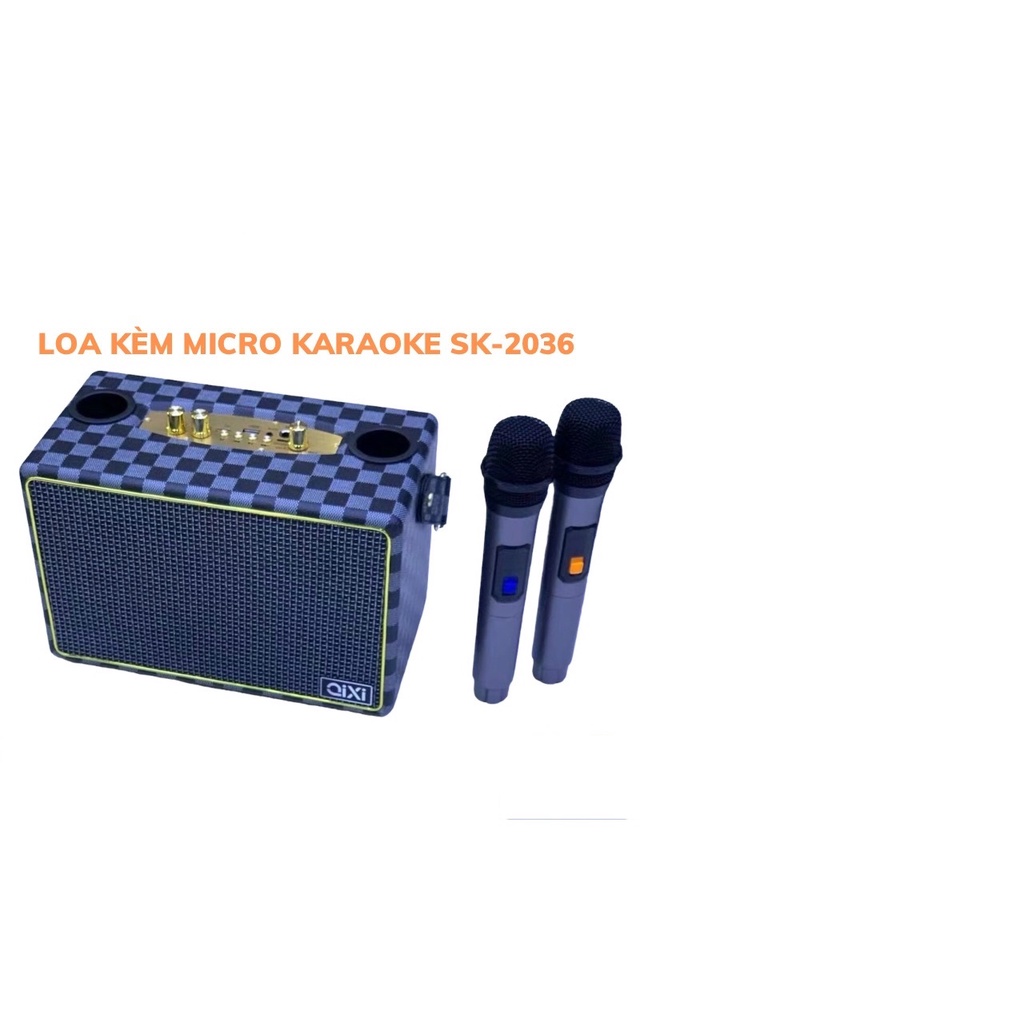 Loa bluetooth hát karaoke di động kèm 2 micro hát nhẹ. âm thanh trầm ấm chân thực Qixi SK-2036 BẢO HÀNH 12 THÁNG