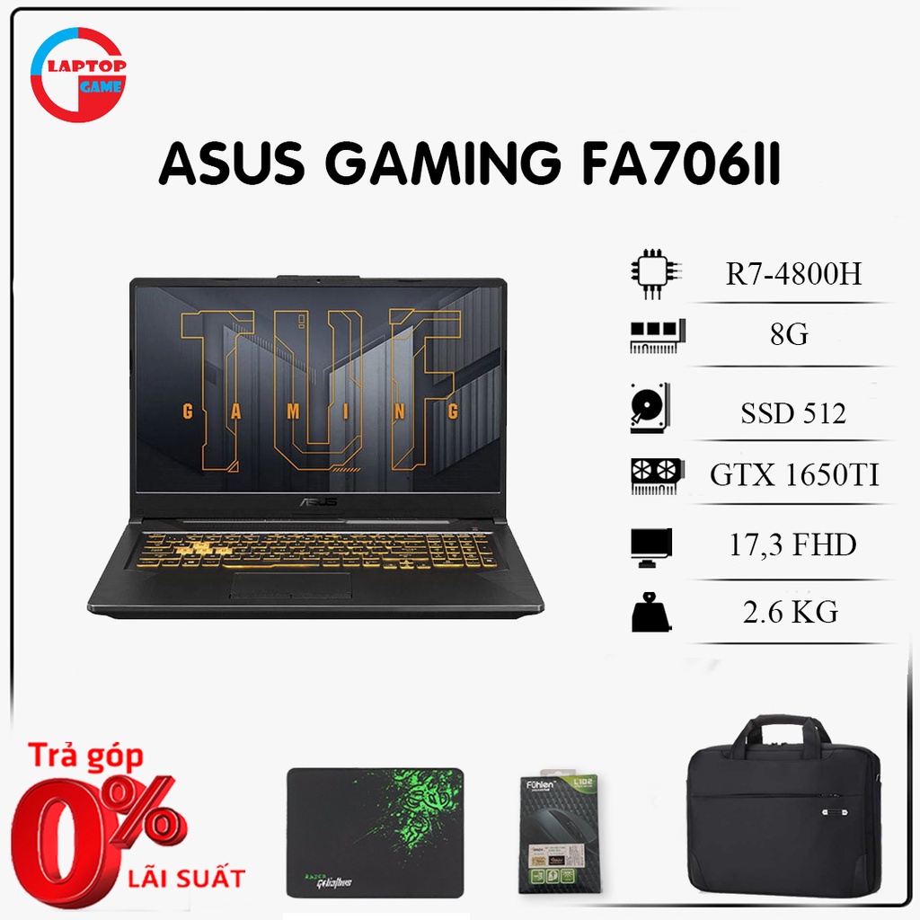Laptop Asus TUF Gaming A17 FA706II-H7286T (R7-4800H | 8GB | 512GB | GTX 1650 Ti 4GB | 17.3 inch FHD | Win 10)