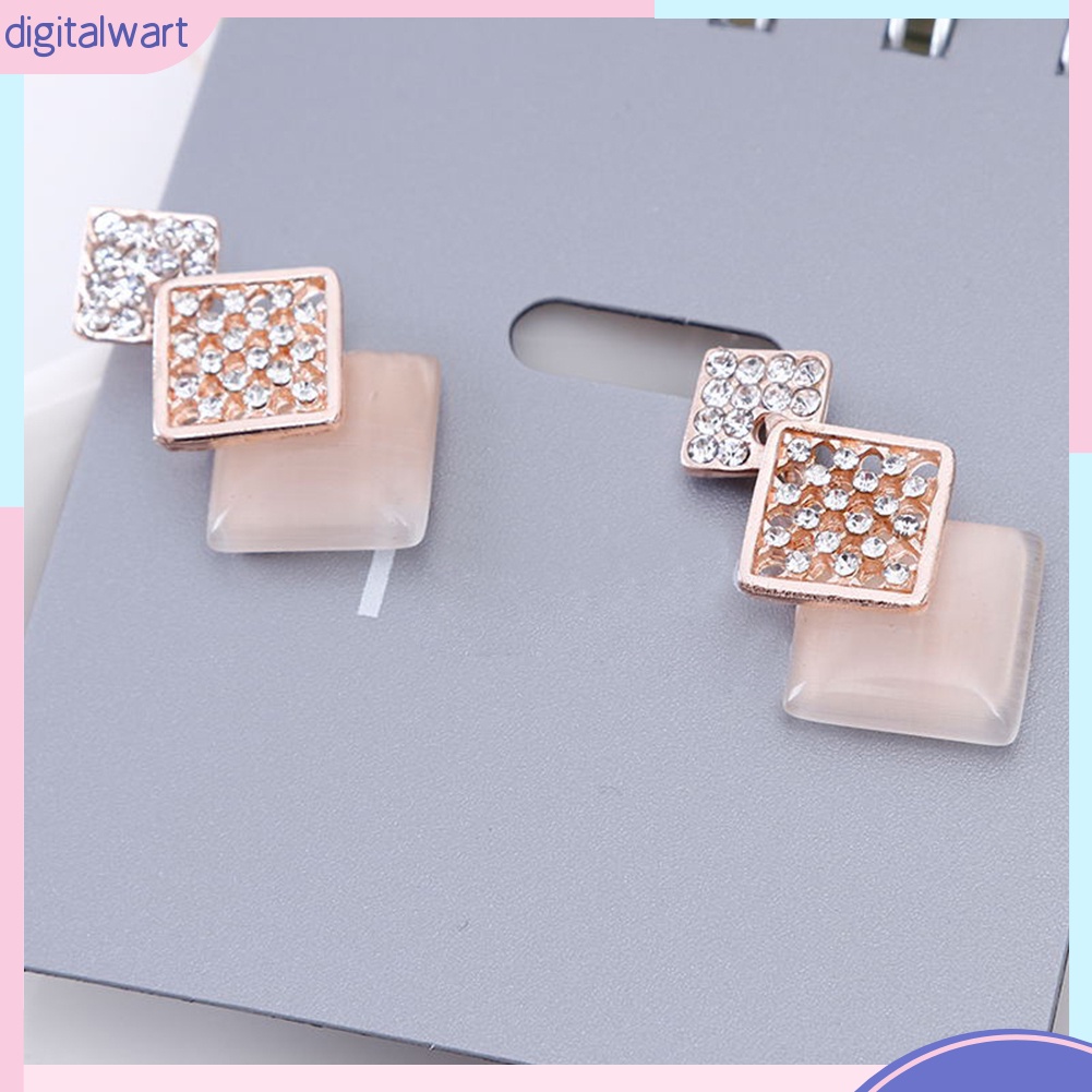 |Đào| Bộ Vòng cổ + Bông Tai Đính Đá Opan Hình Vuông Cho Nữ