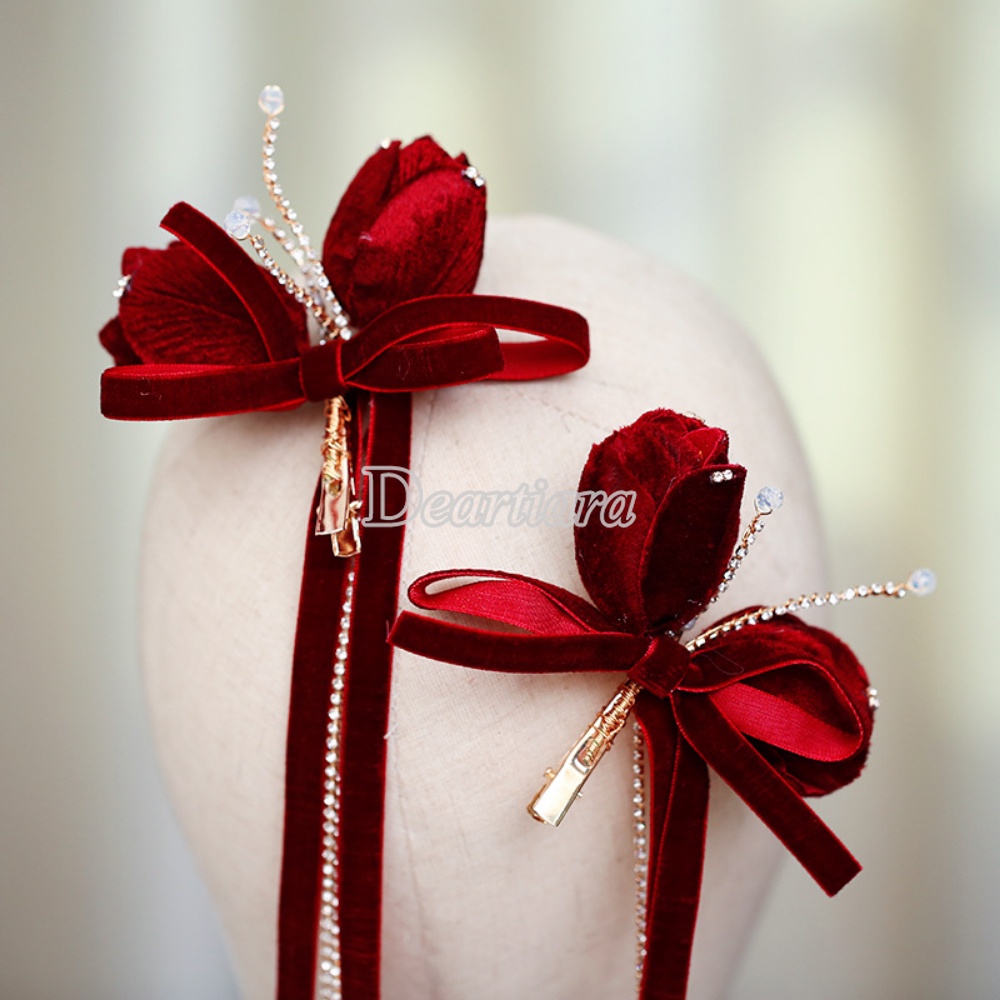 Set Kẹp Tóc Hoa Tulip Đỏ Thời Trang Cho Cô Dâu