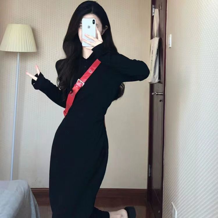 Đầm Thun Dài Tay Màu Đen Dáng Ôm Thời Trang Mùa Thu Dành Cho Nữ