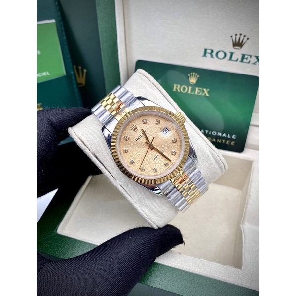 Đồng Hồ Nam Rolex Date Just Mặt Vàng Demi Cao Cấp - Máy Cơ Automatic Nhật - Size 38mm, 41mm - Bảo Hành 2 Năm