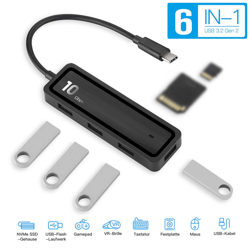 Bộ Chuyển Đổi Hub Type C Sang USB 3 2 10Gbps 6 Trong 1 Chuyên Nghiệp Cho Windows 7 / 8 / 10 / 11