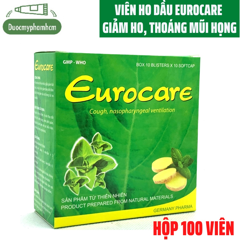 Viên uống Eurocare 100% các tinh dầu thảo dược giúp giảm ho, thông thoáng mũi họng- Hộp 100 viên