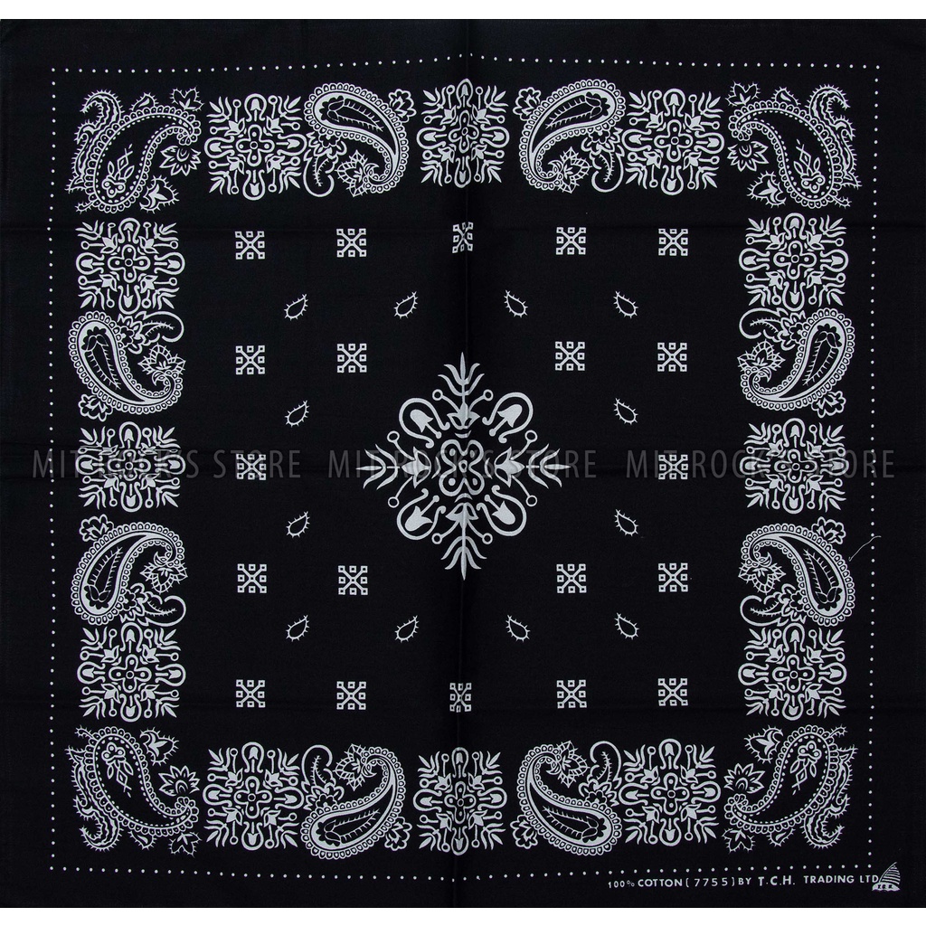 Khăn Bandana hoa văn trắng đen, Khăn Thái Lan 100% cotton, Khăn vuông