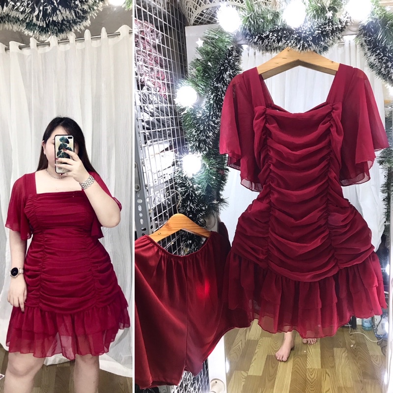 Đầm nhún voan tay loe