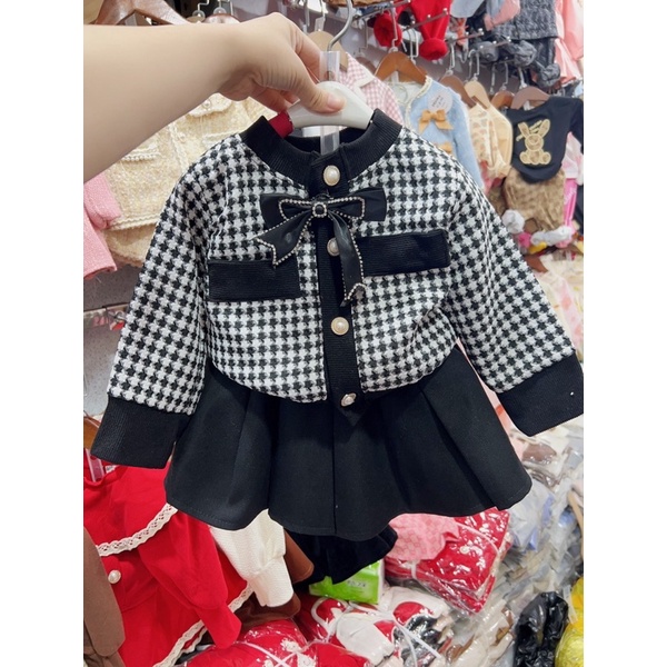 Set váy dạ kèm nơ xinh cho bé gái