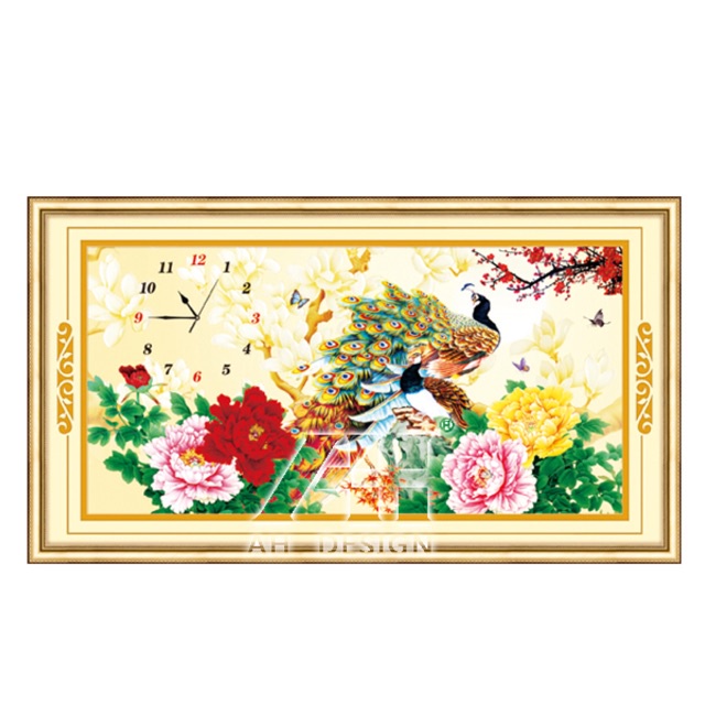 TRANH ĐÍNH ĐÁ- Tranh thêu đồng hồ công mẫu đơn 3D Ailuo AL56719