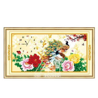 TRANH ĐÍNH ĐÁ- Tranh thêu đồng hồ công mẫu đơn 3D Ailuo AL56719