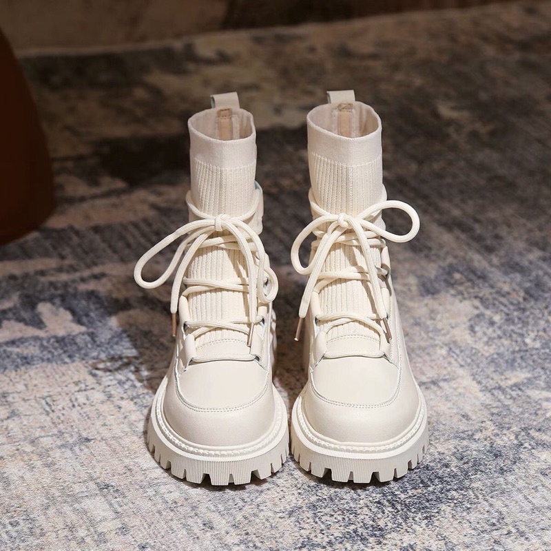 Giày boot nữ da lì cổ len co giãn cực tốt phong cách cá tính và sành điệu hot nhất năm 2022 HT Shoes mã SK022