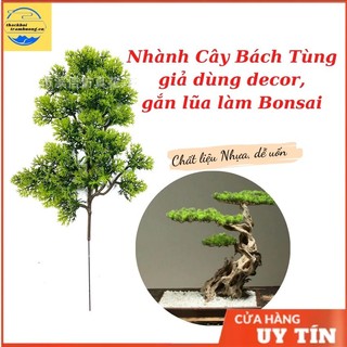 Cành tùng mô phỏng, cành thông làm cây trang trí,cụm lá tùng la hán làm cây bonsai,decor tiểu cảnh