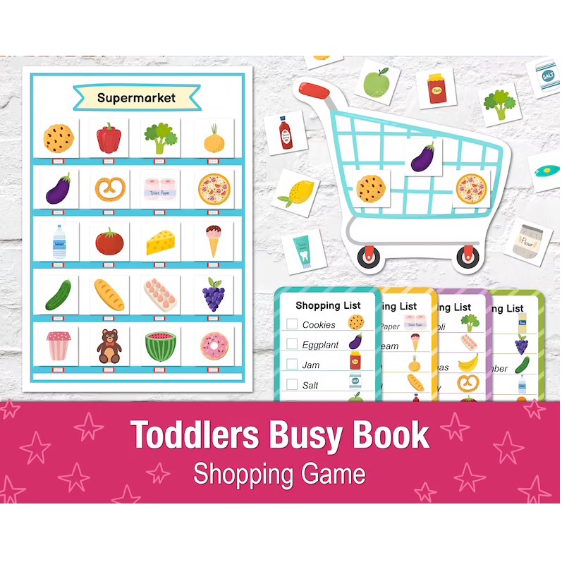 Học liệu bóc dán Bé đi chợ - Shopping Game - Học liệu Montessori cho bé