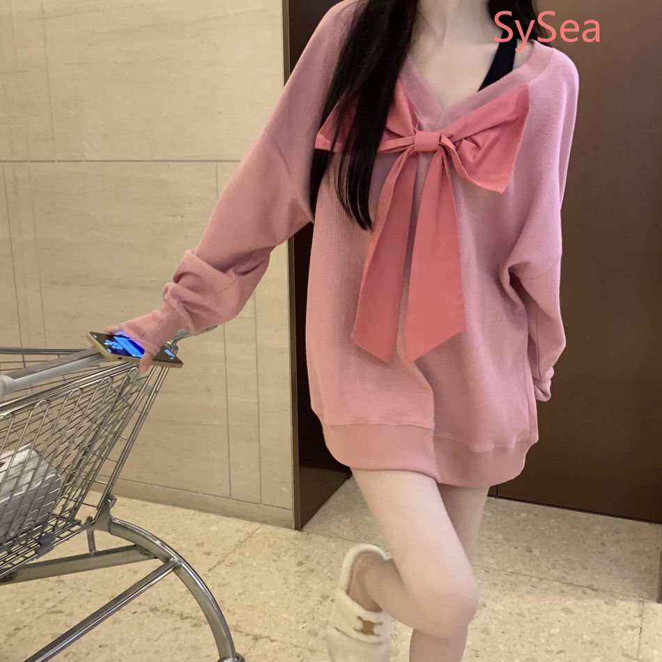 Áo Sweater Tay Dài Cổ Chữ V Oversize Thời Trang Mùa Thu Cho Nữ