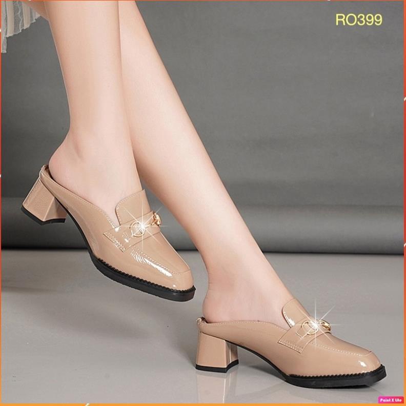 Giày cao gót nữ đẹp đế vuông 5 phân hàng hiệu rosata màu kem thời trang ro399