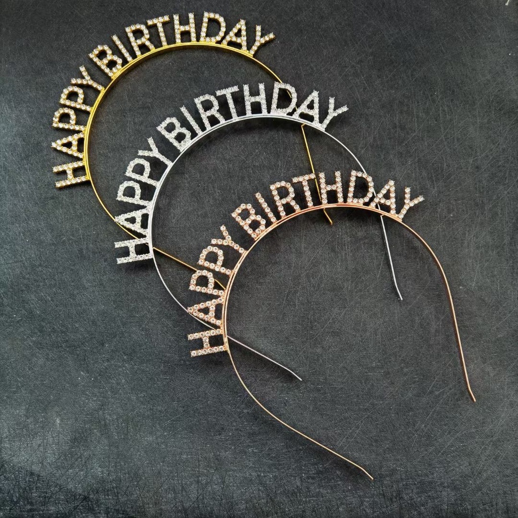 Bờm, Băng Đô Cài Tóc Sinh Nhật HAPPY BIRTHDAY Đính Đá Trắng Free Size CT09