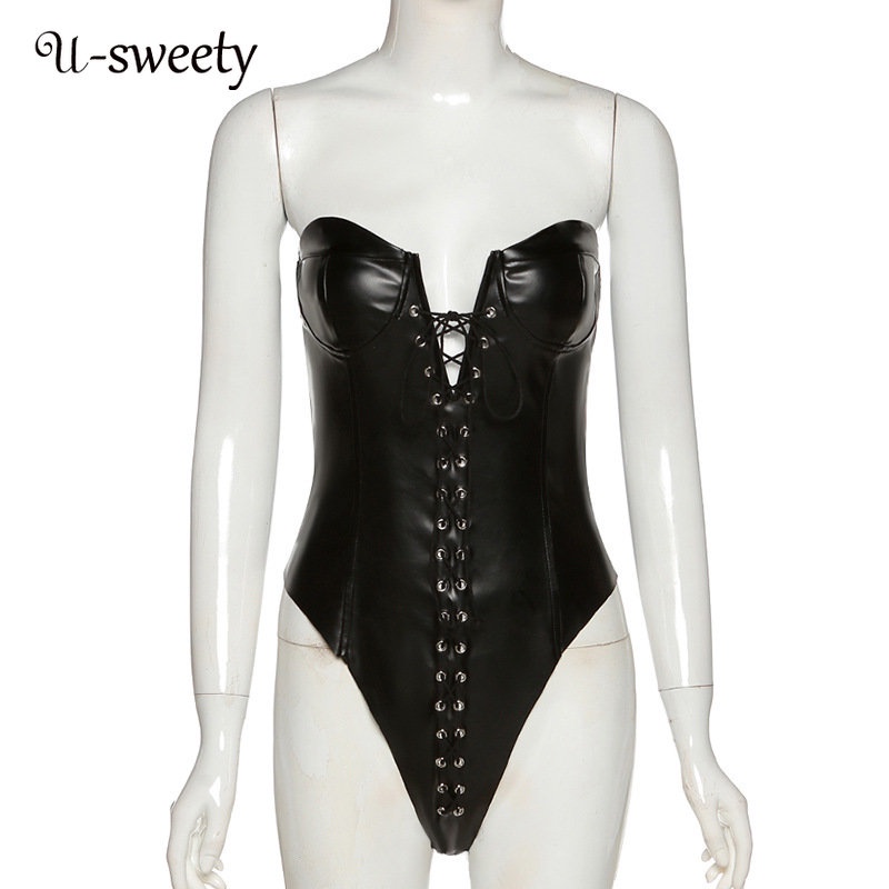 [Mã TOPMAY giảm đến 25k đơn 150k] Bodysuit Da PU Dáng Ôm Hở Lưng Thời Trang Quyến Rũ Cho Nữ | BigBuy360 - bigbuy360.vn