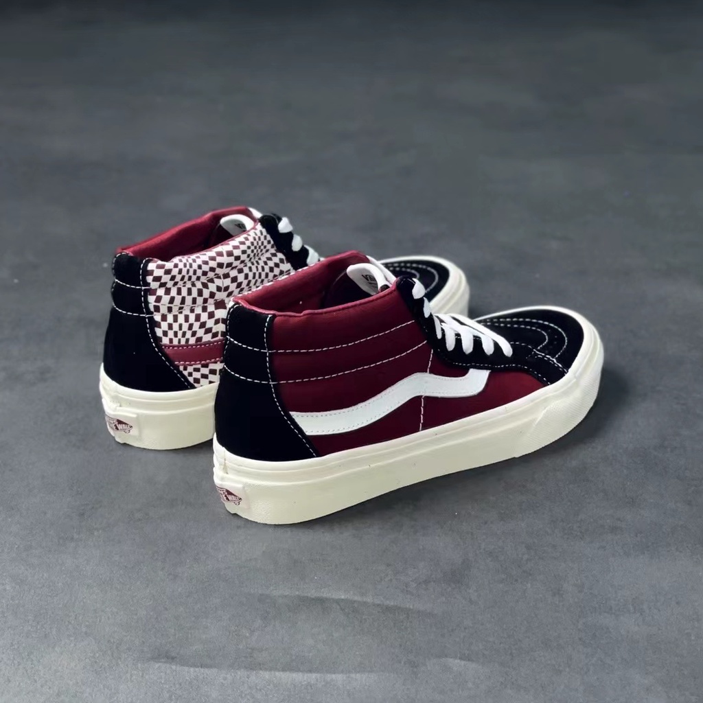Giày Thể Thao VANS SK8-Mid Classic Mid-Top Kẻ Sọc Đỏ Tía Thời Trang Unisex-1983