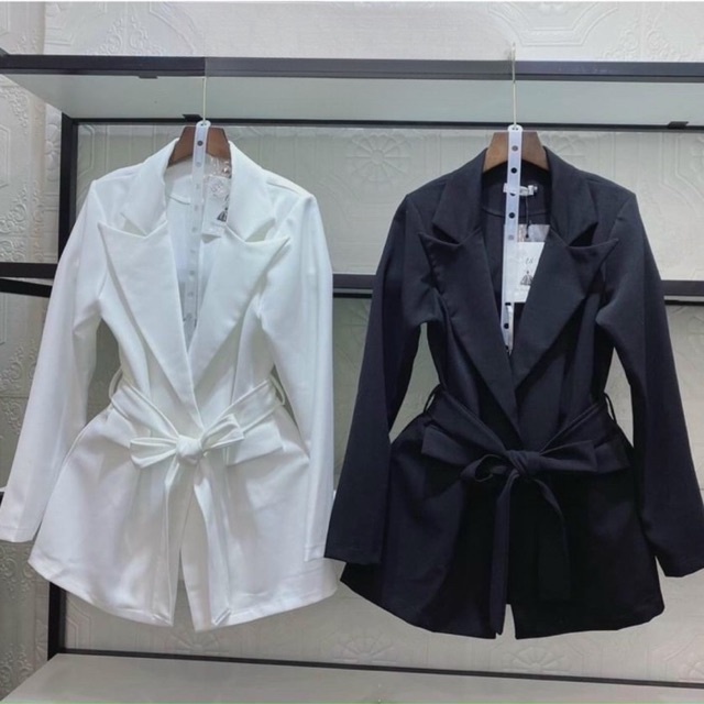 Áo khoác vest nữ dáng dài cột eo chất tuyết mưa