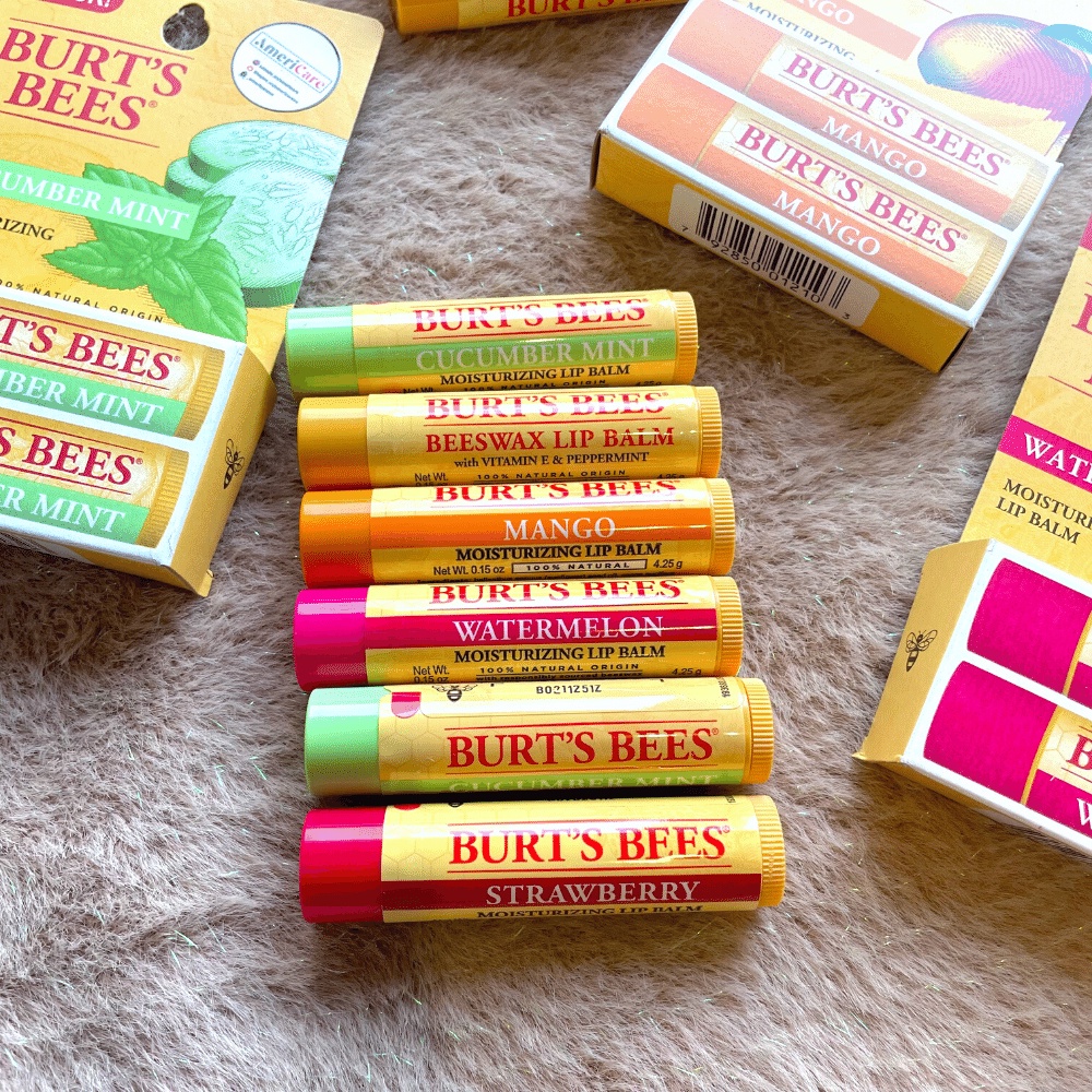 Son Dưỡng Môi Burt Bees (Americarevn - Moisturizing Lip Balm dưỡng môi, son dưỡng không màu- Đủ Mùi- Bill Mỹ)