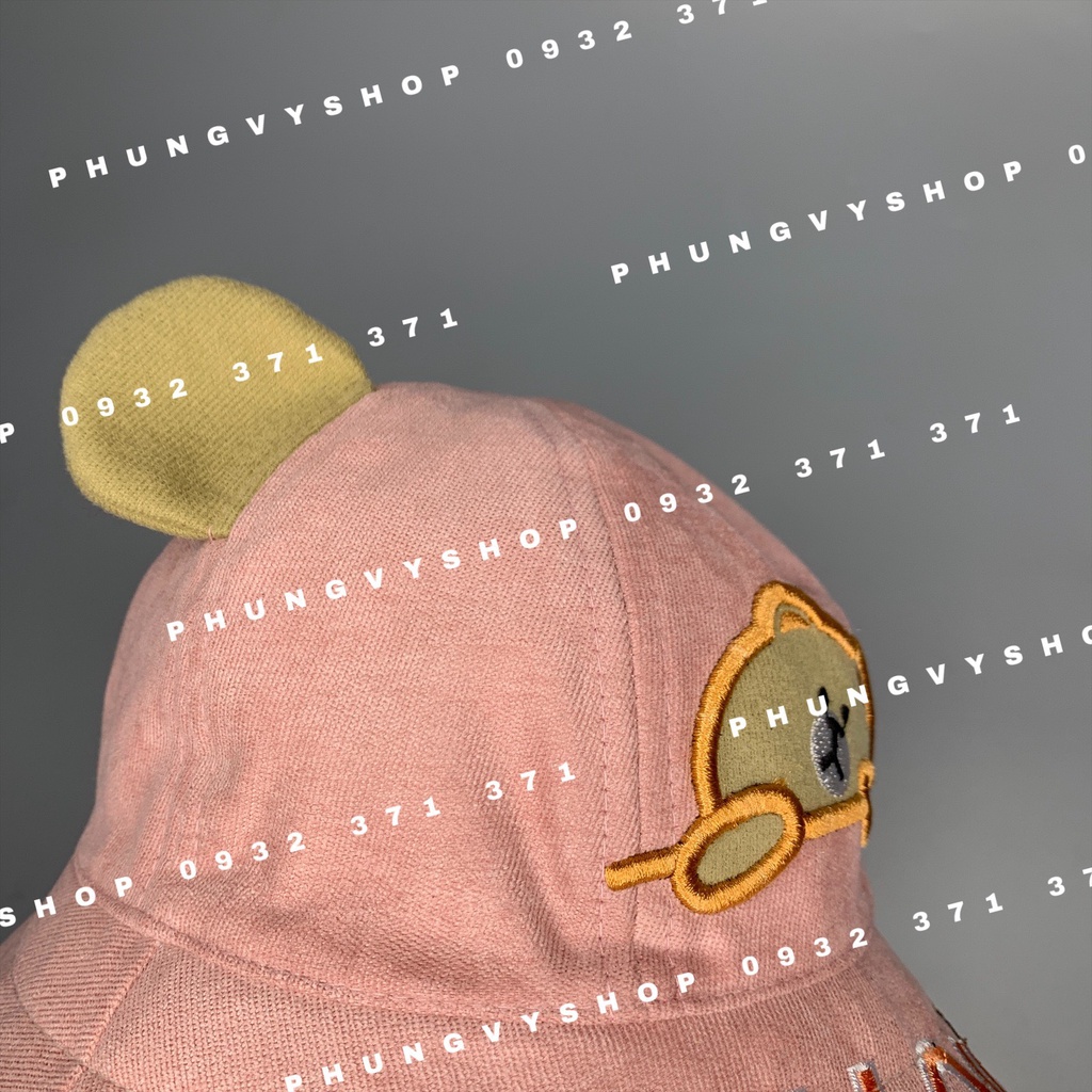 Bé &lt;12 tháng/ VĐ 47cm- Mũ chống giọt bắn, chắn dịch bụi gió mưa bucket tai bèo vành- Bo nhí KIẾNG Gấu ngắm cảnh -Nón