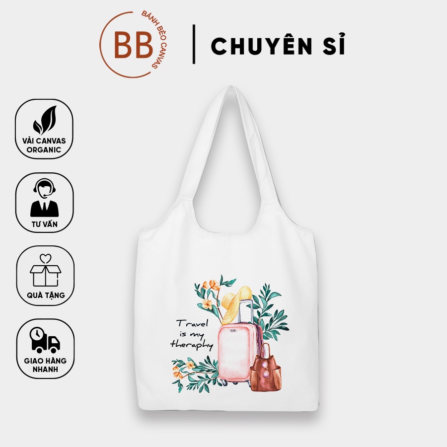 Túi tote bầu vải canvas đeo vai xách ba lô lên và đi _khóa kéo