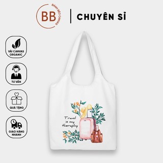 Túi tote bầu vải canvas đeo vai xách ba lô lên và đi _khóa kéo