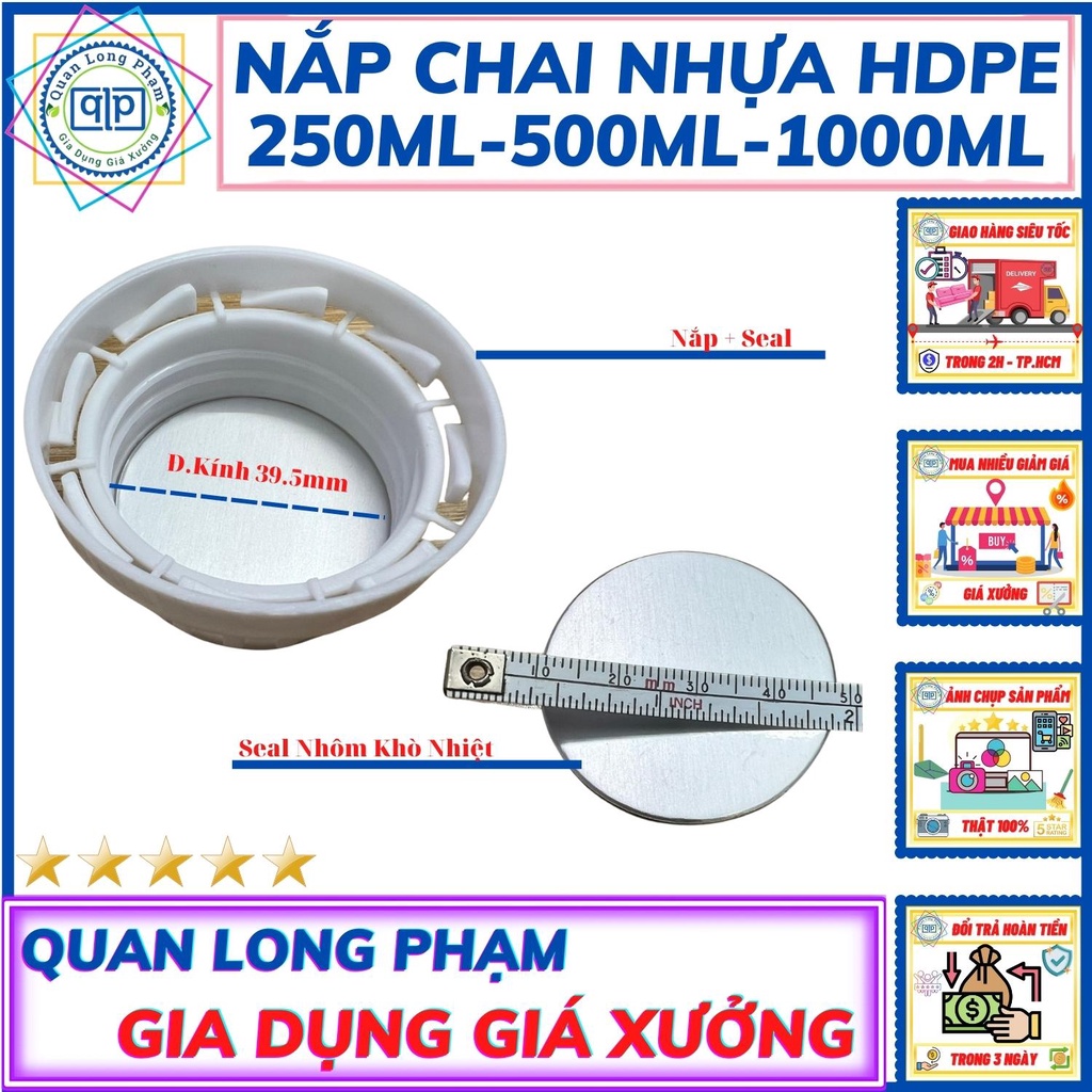 Nắp Chai Nhựa Vòng Ren Clock + Seal Nhôm Khò Nhiệt Size Đường Kính 39.5mm