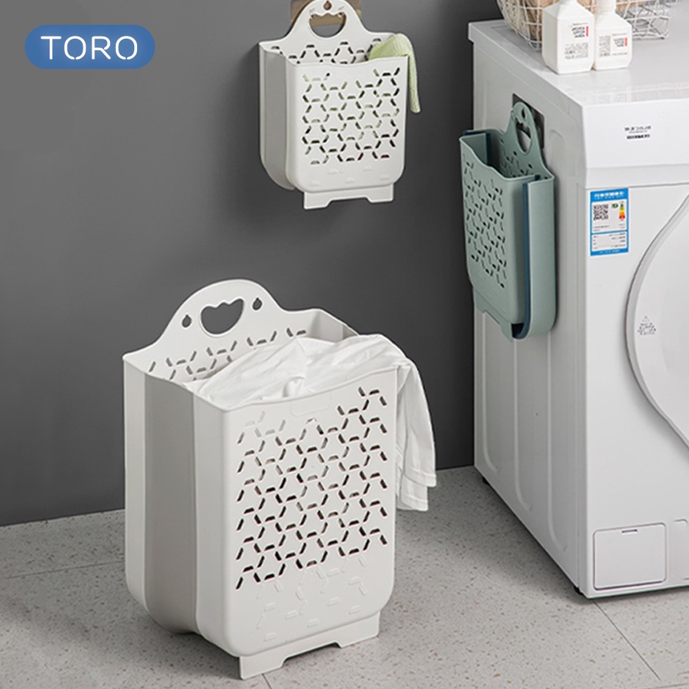 Giỏ đựng quần áo nhà tắm TORO thiết kế tay cầm treo tường có thể gấp gọn chất liệu nhựa dẻo TPR kèm miếng dán | BigBuy360 - bigbuy360.vn