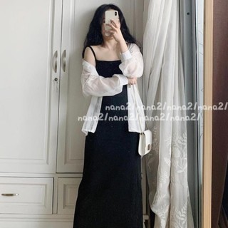 H.A.N STORE  Váy 2 Dây Thun Basic Đầm nữ dáng dài chất thun co giãn, màu đen trơn basic