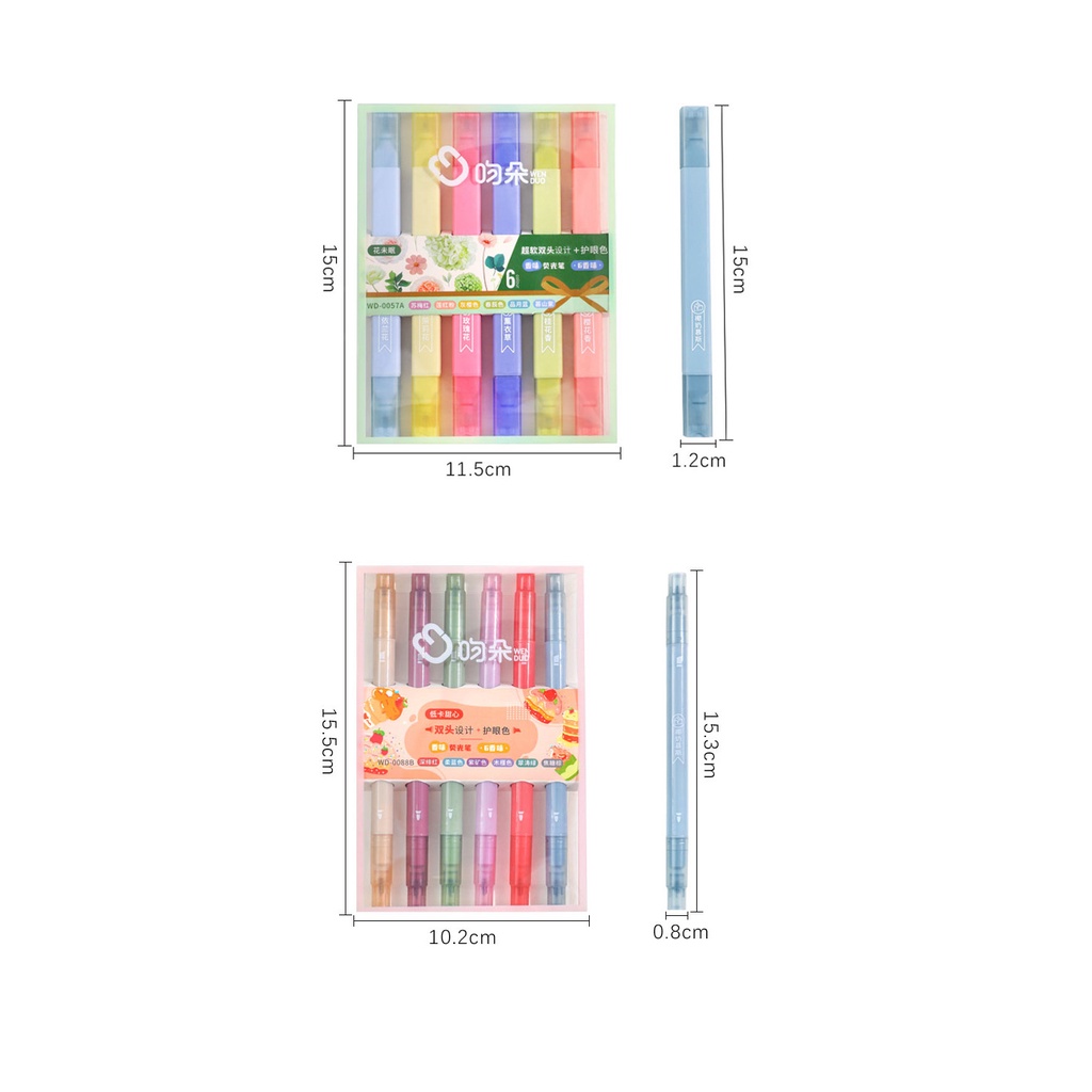 Bộ 6 Bút Lông Hai Đầu Ngòi Mềm Bắt Sáng Màu Retro