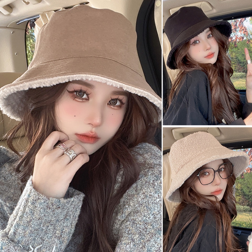 Mũ Bucket Chất Liệu Cashmere Giả Lông Thời Trang Cho Nữ