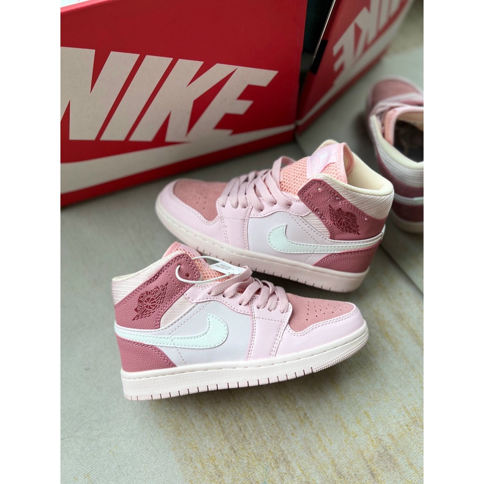 Giày J.D Hồng vạch trắng, Giày Jordan 1 cổ cao JD Hồng baby cho nữ bản đẹp full box bill_Tặng box bảo vệ