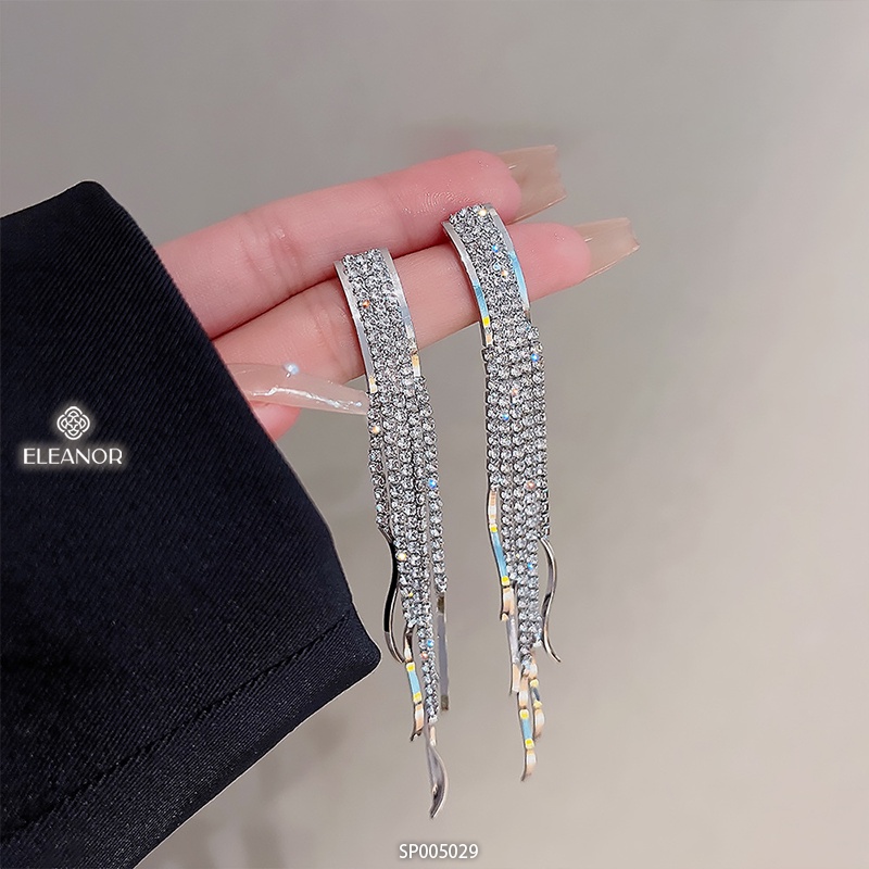 Bông tai nữ dáng dài Eleanor Accessories tua rua đính đá phụ kiện trang sức 5029