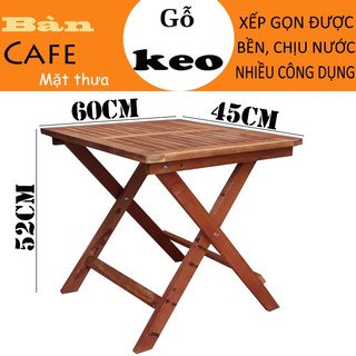Bàn cafe mini xếp gọn cao 52cm bằng gỗ (Vàng cánh gián)