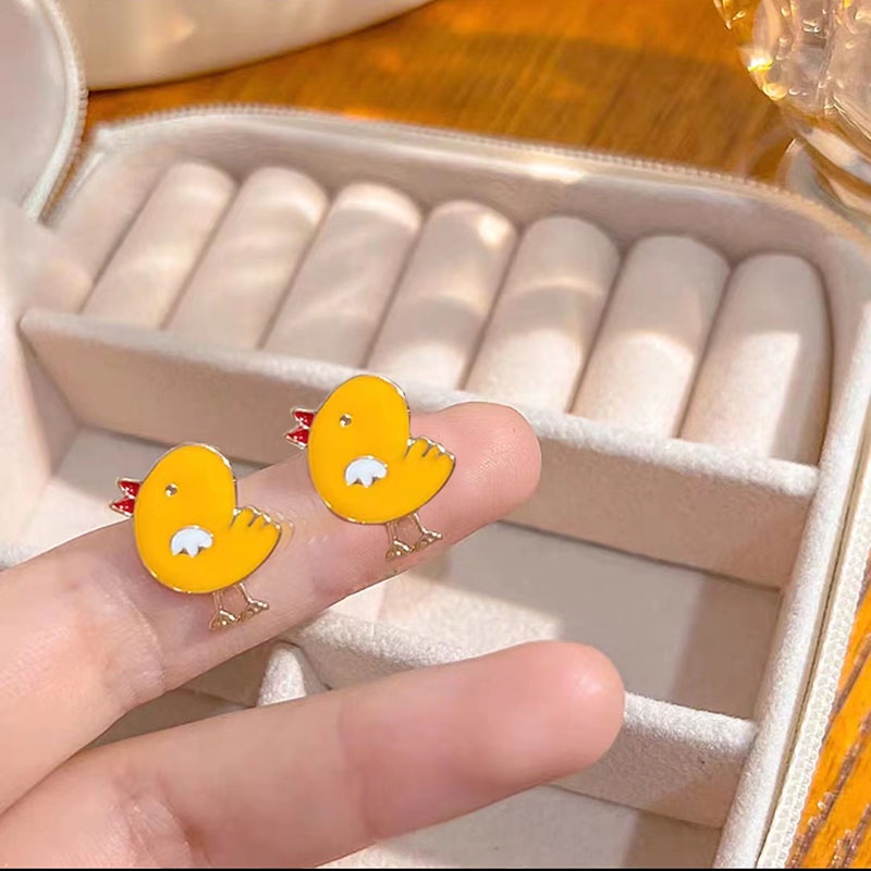 Bộ 4 Phụ Kiện Làm Trang Sức Hình Gà Con Tráng Men Dễ Thương