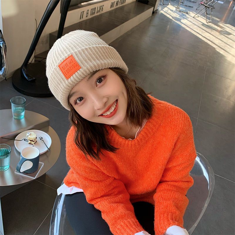 Mũ Len Dệt Kim Dày Dặn Ấm Áp In Chữ Phong Cách Hàn Quốc Thời Trang Thu Đông Cho Nữ