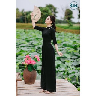 Áo dài nữ trơn màu đen thiết kế lụa Nhật cao cấp